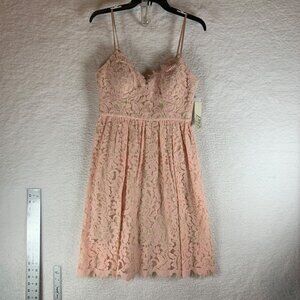 Eliza‎ J Women's Pink Floral Lace Spaghetti Strap Mini Dress Size 6P NWT 9083